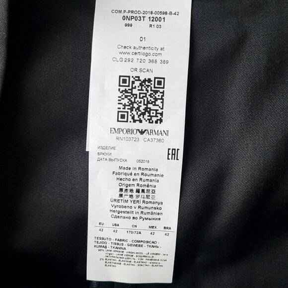 NWT Emporio Armani Black Virgin Wool Pleated Front Straight Leg Trouser Pants - Picture 13 of 14